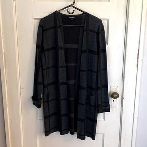 Fortune + Ivy grey and black plaid open cardigan